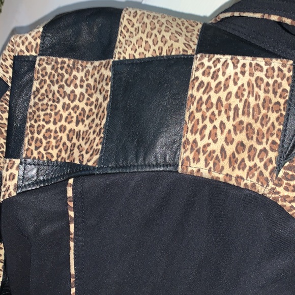 Vtg 80s rare unique leopard checked leather new wave  batwing wrap jacket L - Picture 14 of 15